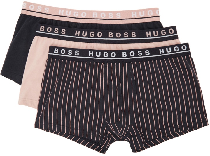 Photo: Boss Three-Pack Black & Pink Trunk Boxers
