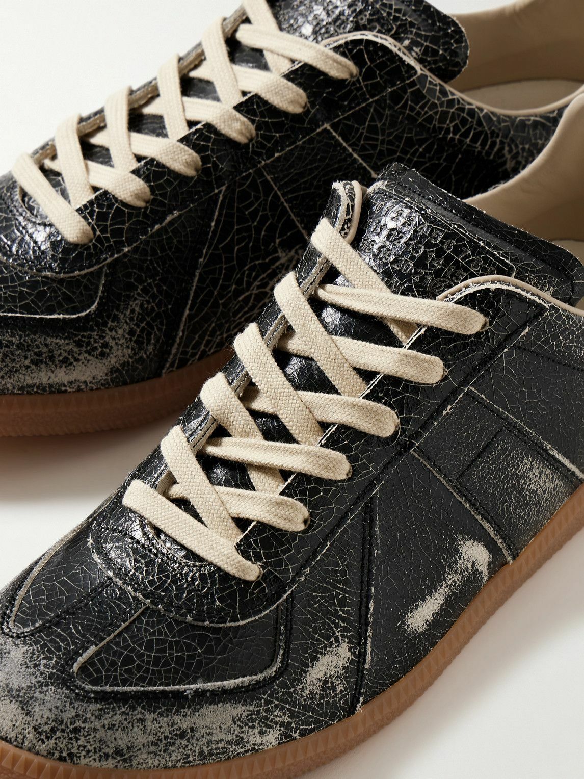 Maison Margiela - Replica Distressed Cracked-Leather Sneakers - Black