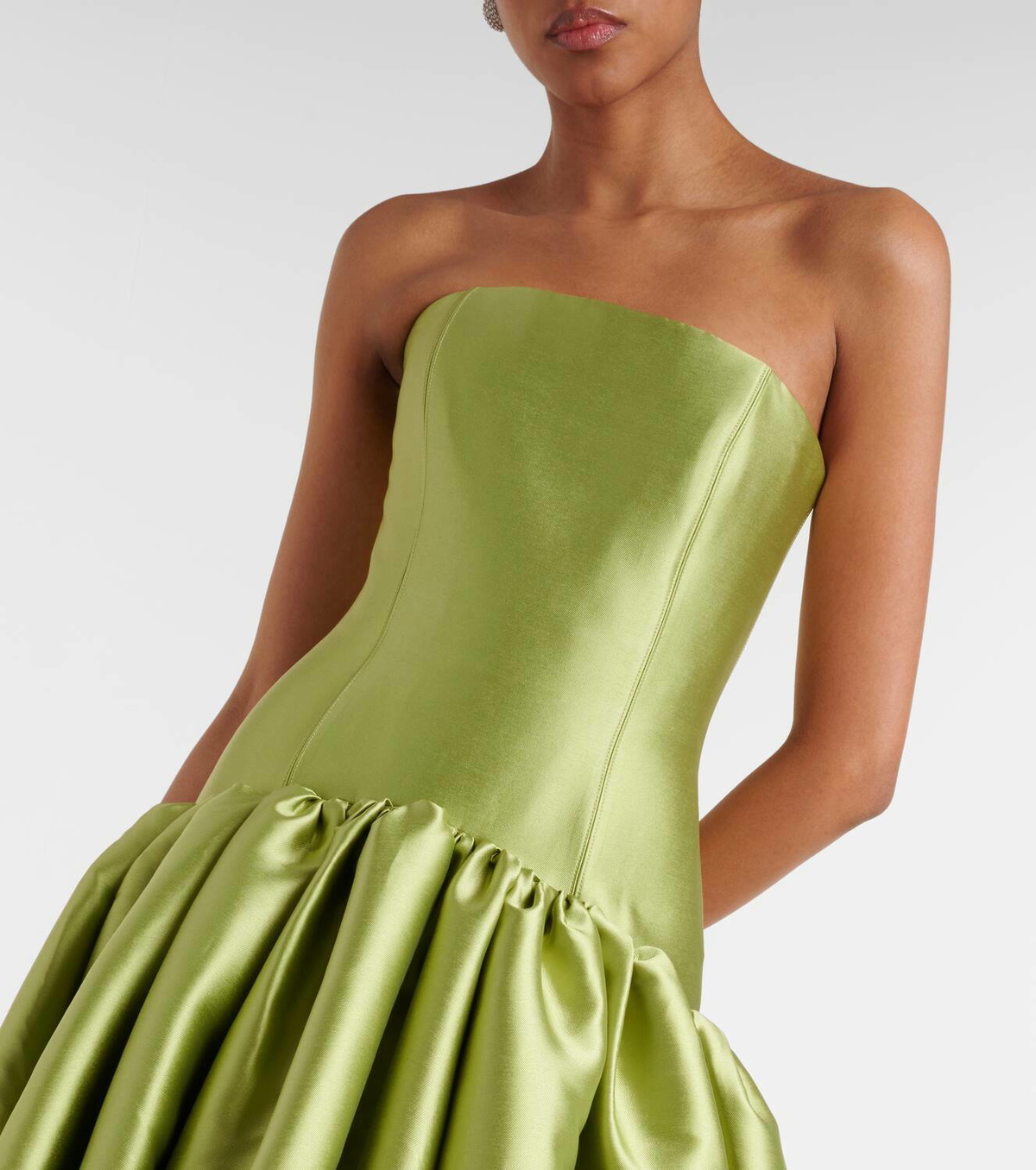 green satin bandeau dress Bow One Shoulder Satin Bridesmaid Dress - Moss Green | Six Stories