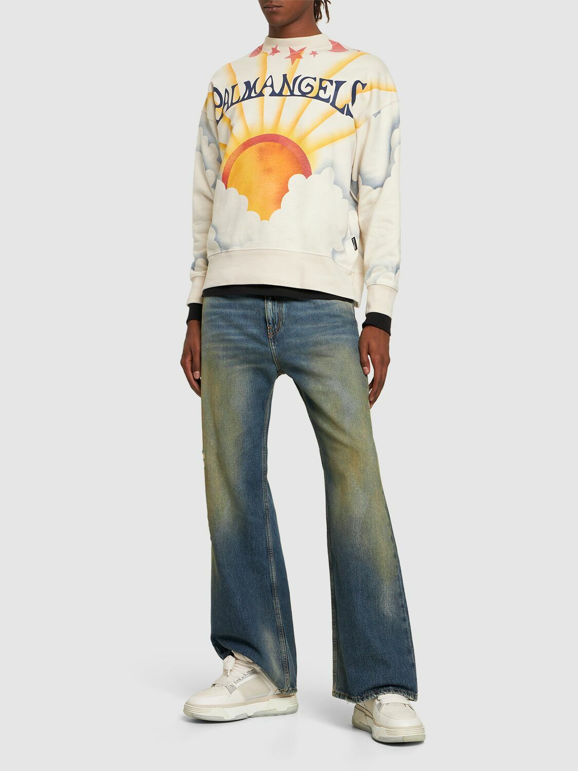 PALM ANGELS - Palm Sunrise Cotton Crewneck Sweatshirt Palm PALM ANGELS - Palm Sunrise Cotton Crewneck Sweatshirt Palm