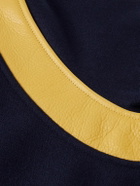 Golden Bear - Striped Leather-Trimmed Padded Wool-Blend Felt Varsity Jacket - Blue