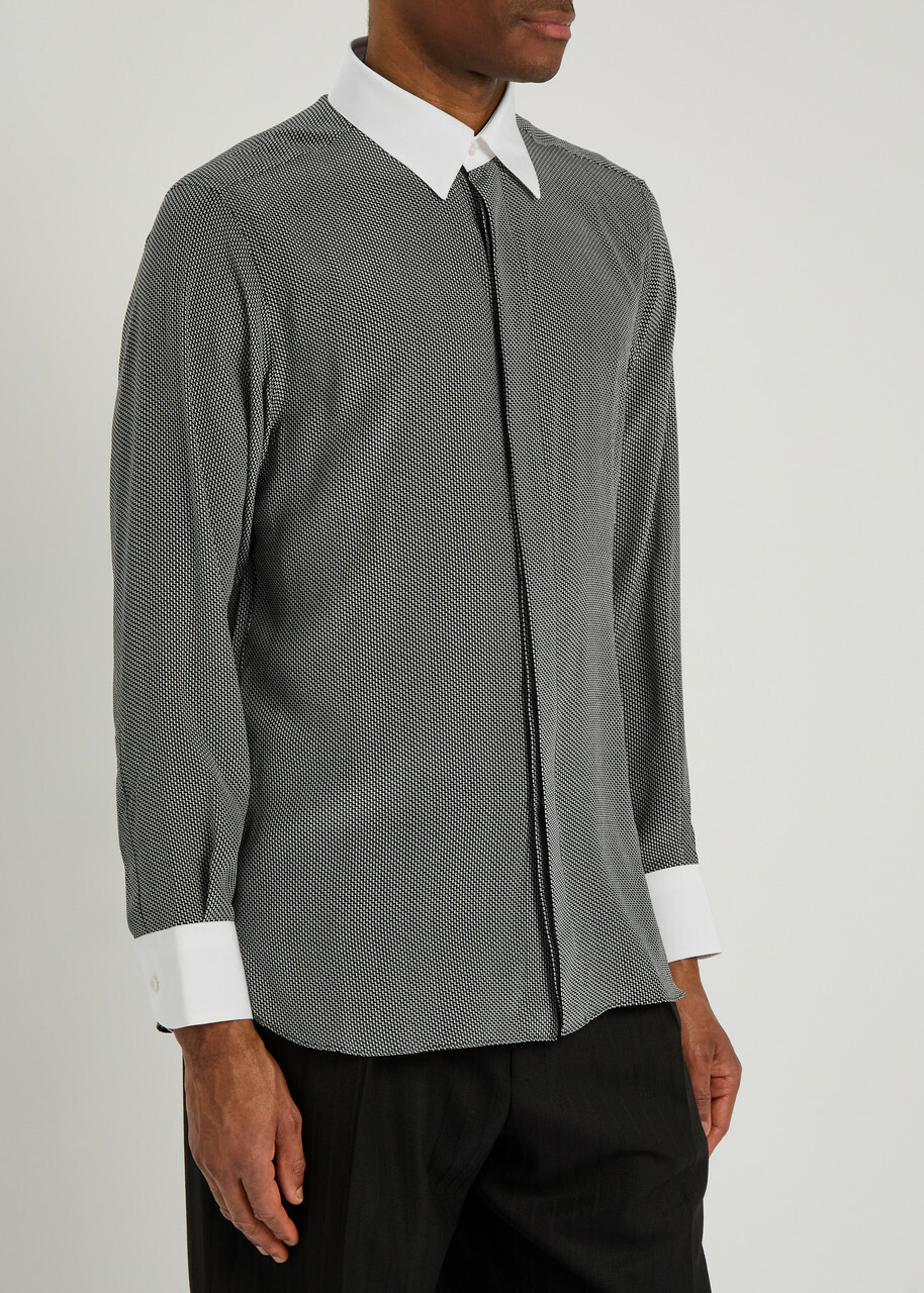 Tom Ford Sharkskin Printed Silk Shirt Black And White
