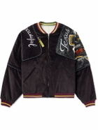 KAPITAL - Embroidered Quilted Shell-Trimmed Cotton-Velvet Bomber Jacket - Black