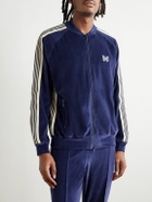 Needles - Logo-Embroidered Striped Cotton-Blend Velour Track Jacket - Blue