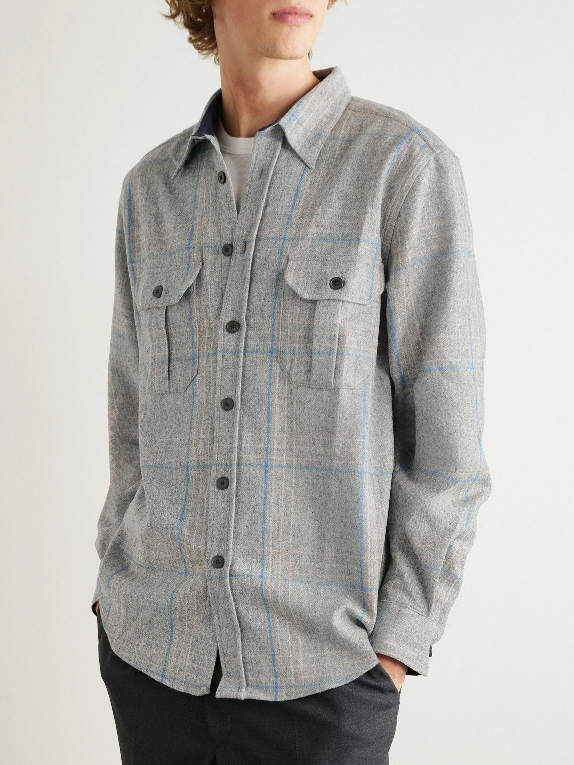 Portuguese Flannel - Fixon Checked Wool Overshirt - Gray