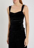Reformation Trish Ruched Velour top Black