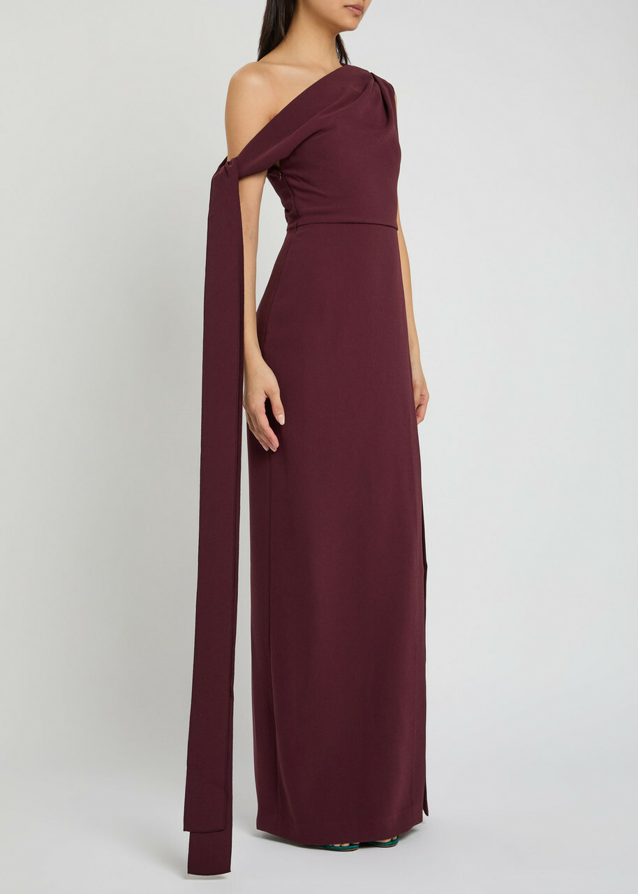 Solace London Irina Draped Crepe Maxi Dress Aubergine
