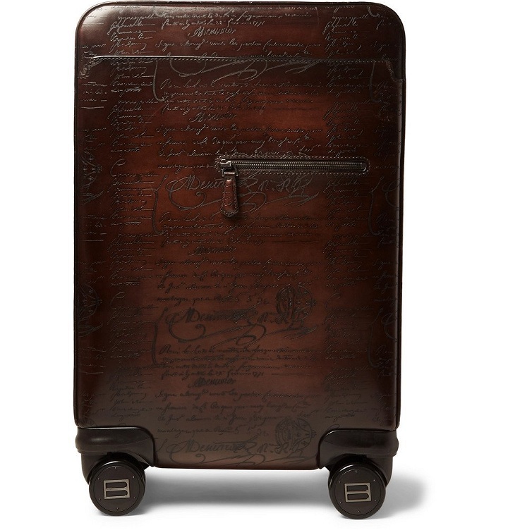 Photo: Berluti - Formula 1004 Scritto Leather Rolling Suitcase - Men - Dark brown