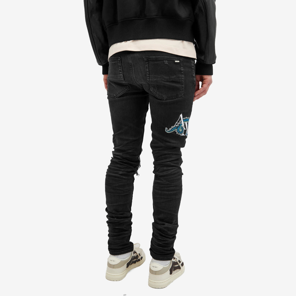 AMIRI Men's MX1 CNY Dragon Jeans in Faded Black