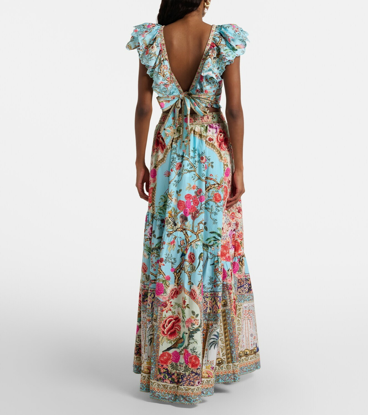 Camilla Embellished floral cotton poplin maxi skirt