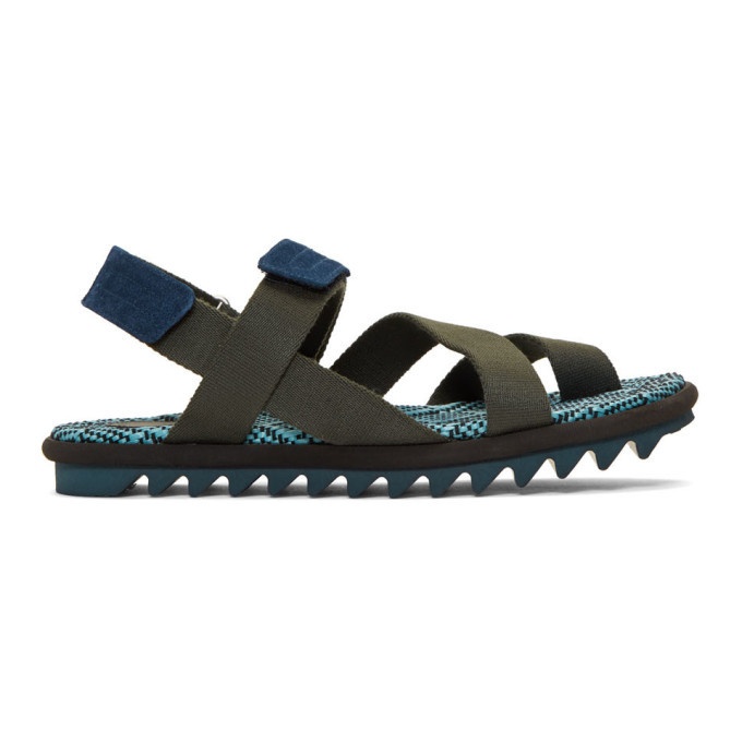 Photo: Dries Van Noten Khaki and Blue Criss-Cross Sandals