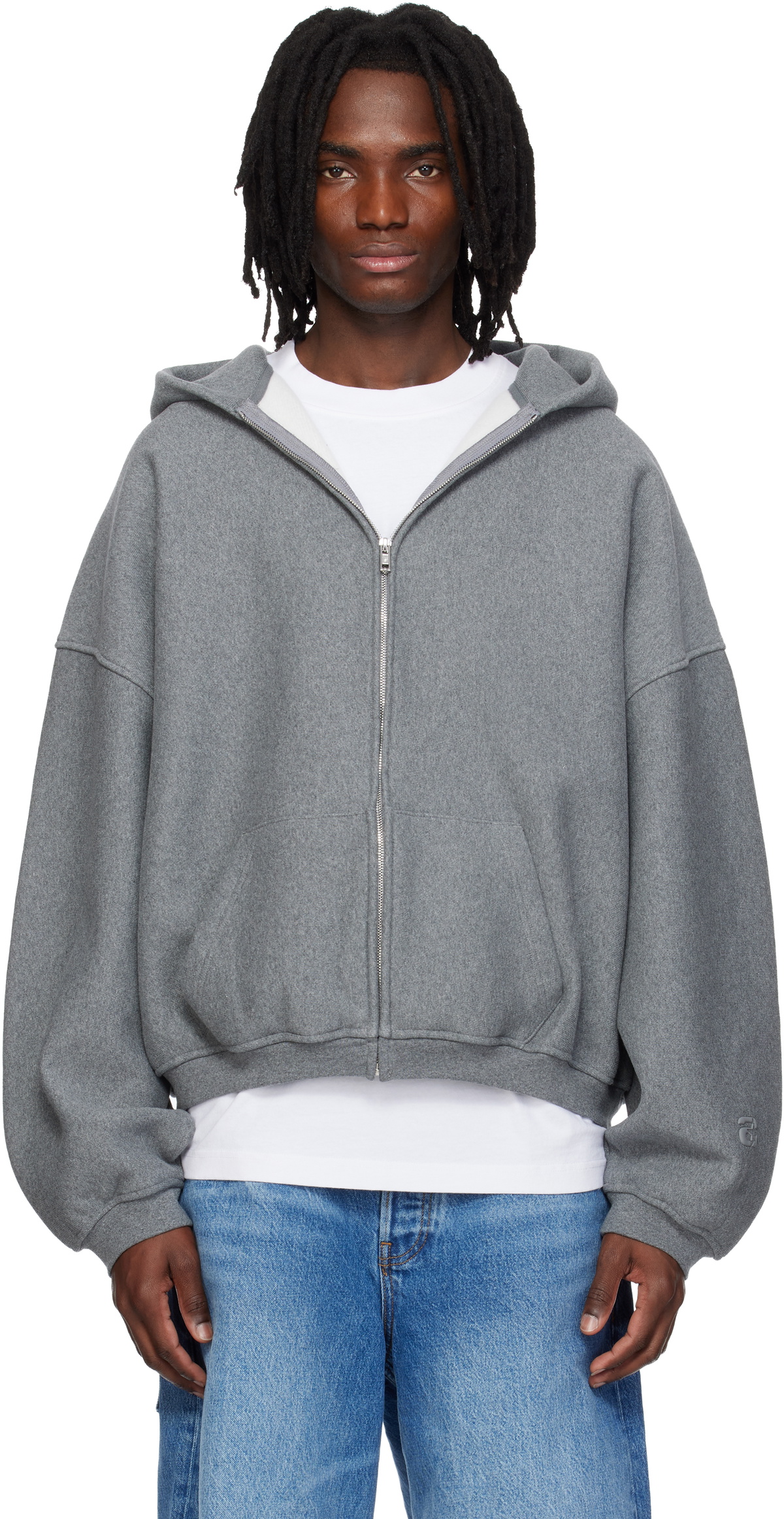 Alexander Wang Gray Oversize Star Logo-Print Zip-Up Hoodie