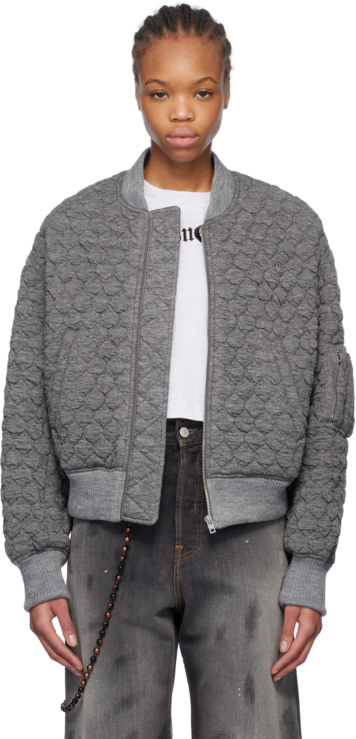 We11done Gray Quilted Bomber Jacket