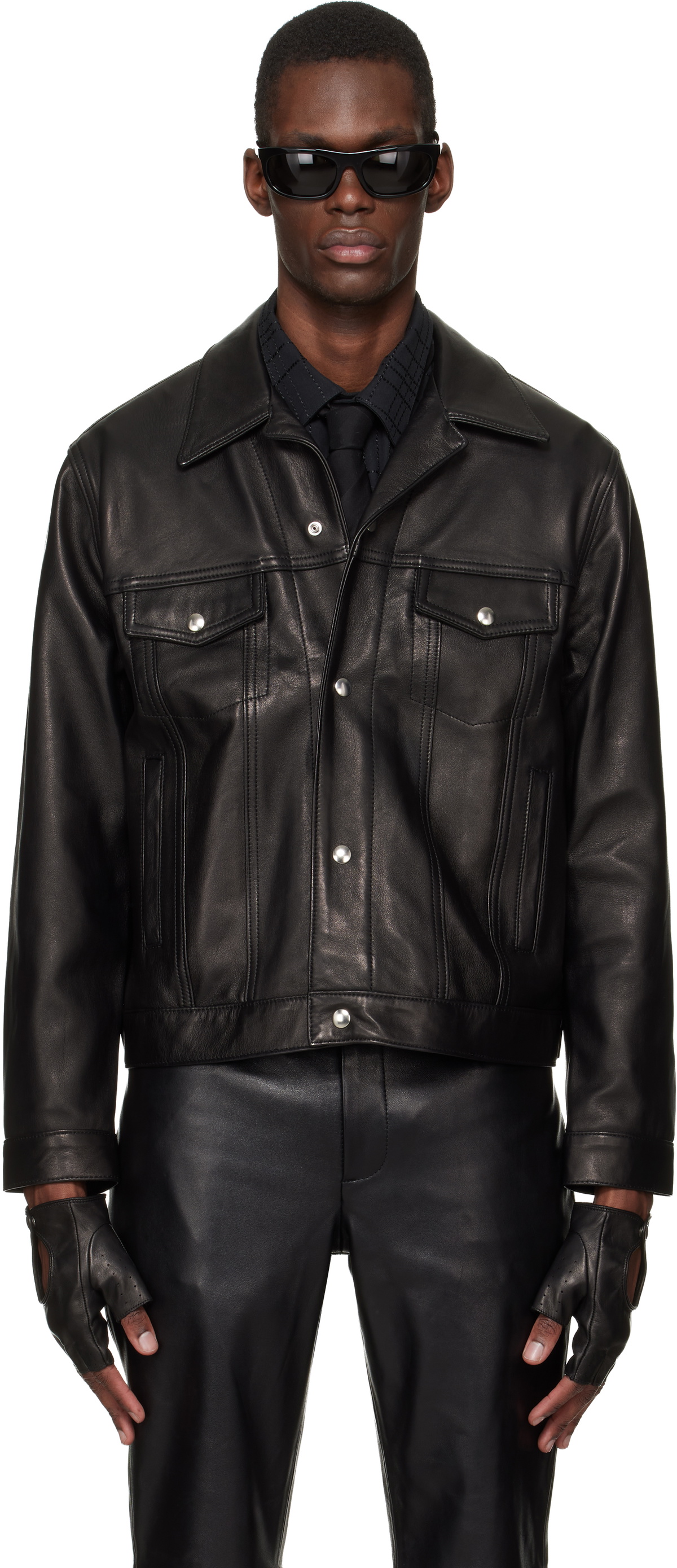 Ernest W. Baker Black Buckle Leather Jacket Ernest W. Baker