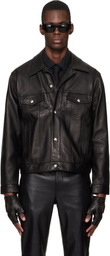 Ernest W. Baker Black Diamond Spread Collar Leather Jacket