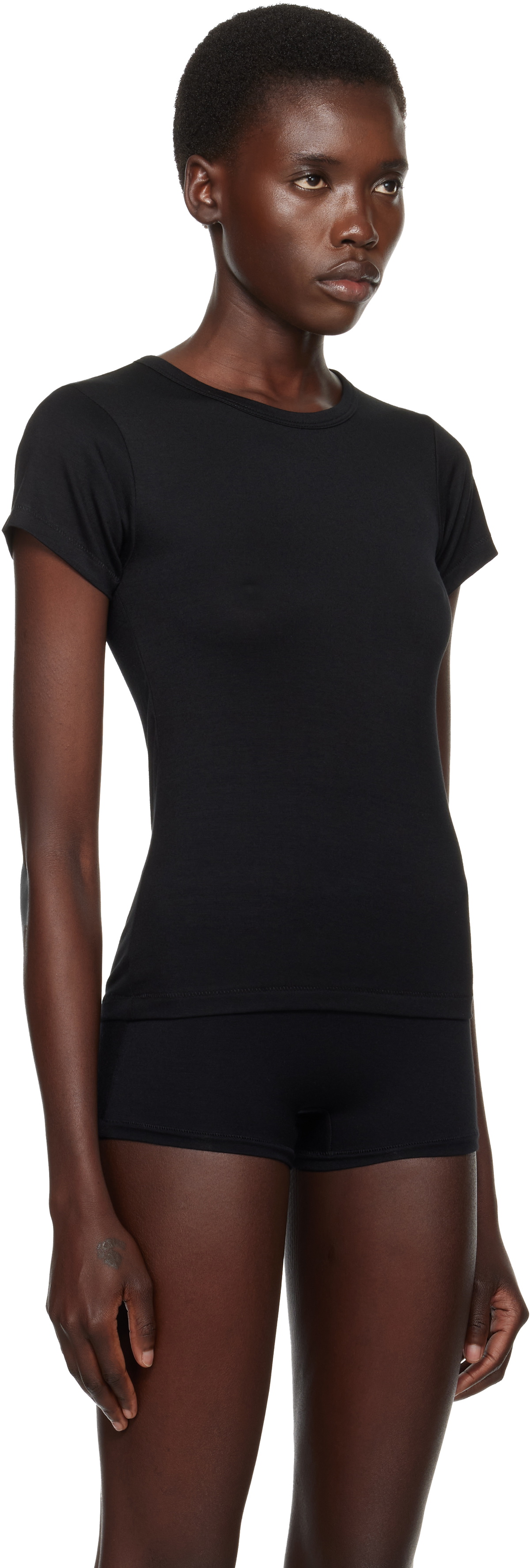 ÉTERNE Black Fitted Crewneck Short Sleeve T-shirt