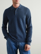 Mr P. - Textured Wool and Camel-Blend Polo Shirt - Blue