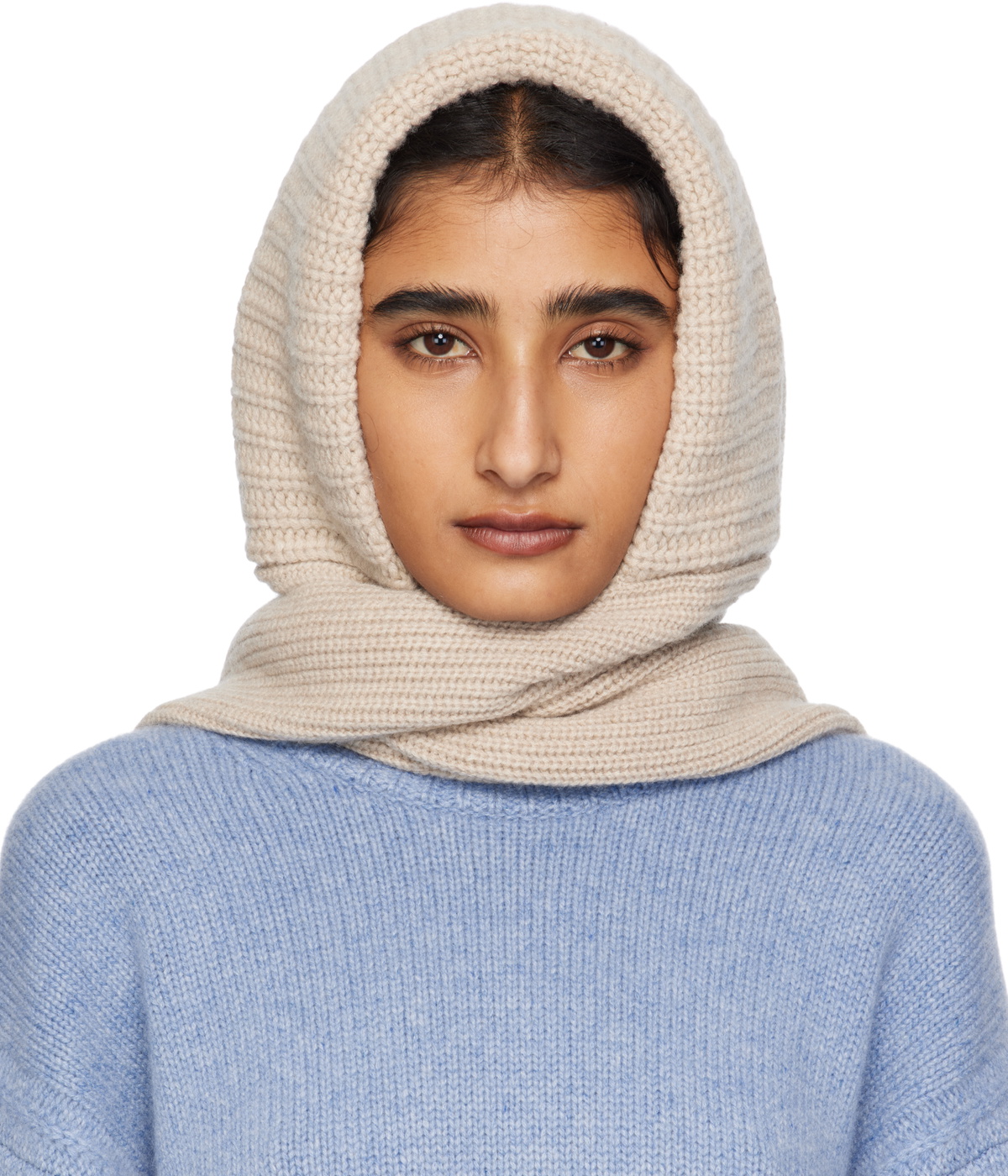 Yves Salomon Beige Hooded Scarf