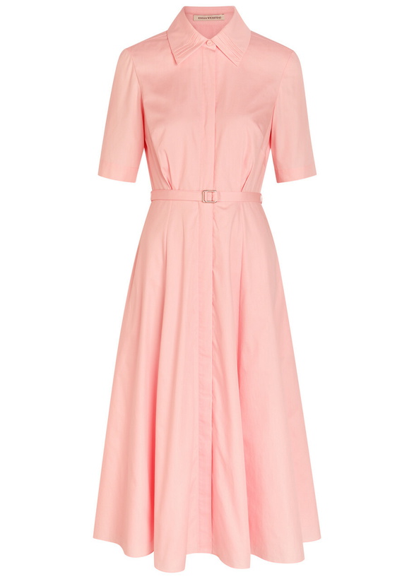 Photo: Emilia Wickstead Ruble Belted Cotton Midi Shirt Dress Light Pink