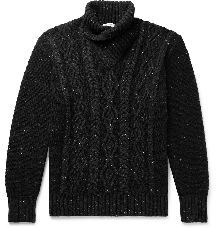 Photo: Inis Meáin - Shawl-Collar Cable-Knit Merino Wool and Cashmere-Blend Sweater - Black