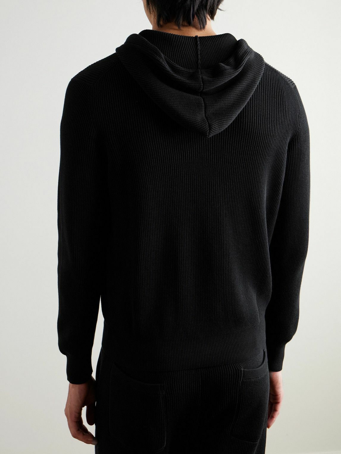 Brunello Cucinelli - Logo-Embroidered Ribbed Cotton Zip-Up Hoodie - Black