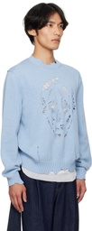McQueen Blue Distressed Skull Sweater