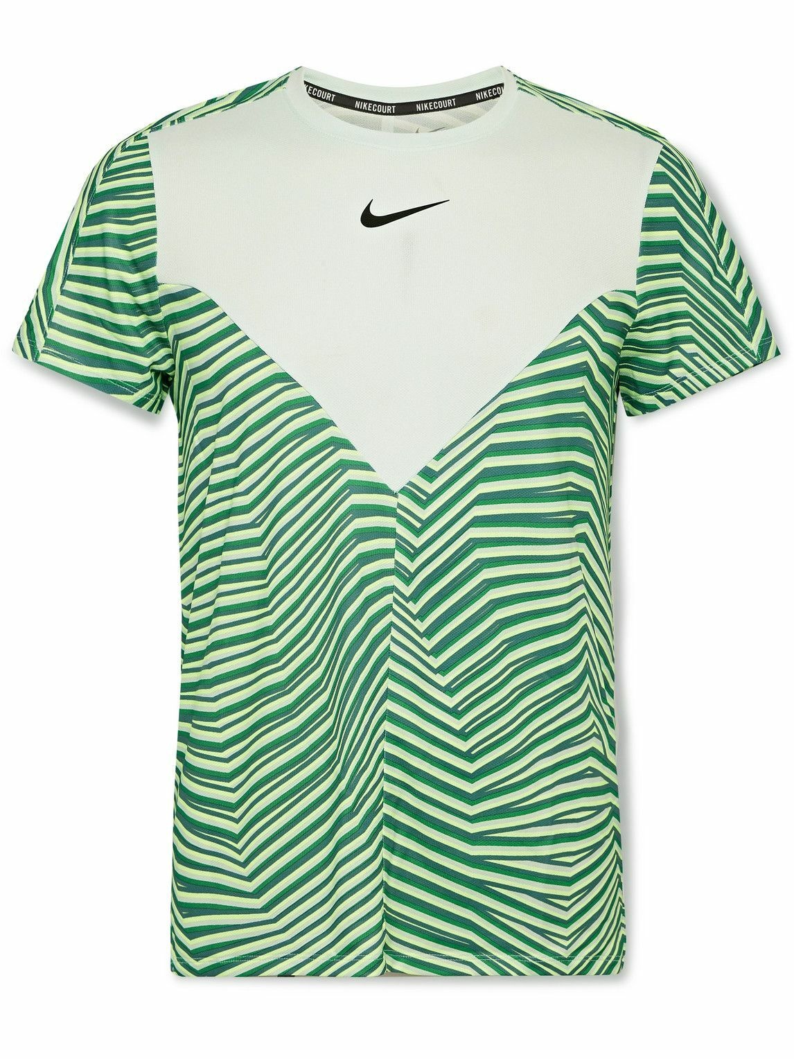 Photo: Nike Tennis - NikeCourt Slam Slim-Fit Striped Dri-FIT T-Shirt - Green