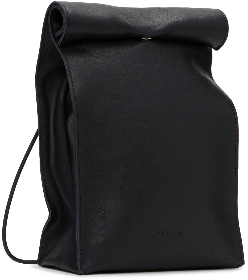 JieDa Black Leather Shopping Bag