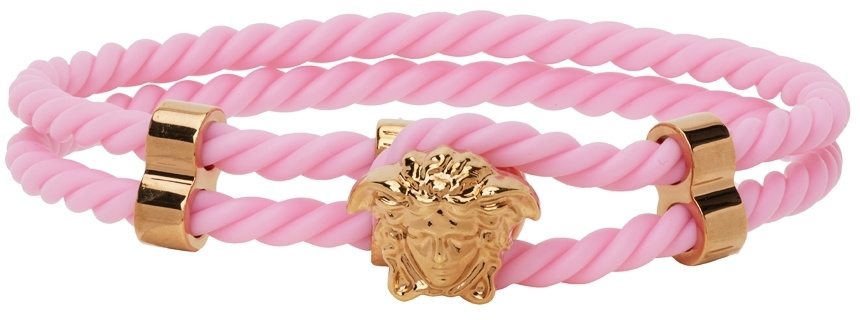 【関税込み】Bracelet - Versace - l - Pink Versace Pink & Gold Rubber Medusa Bracelet Versace