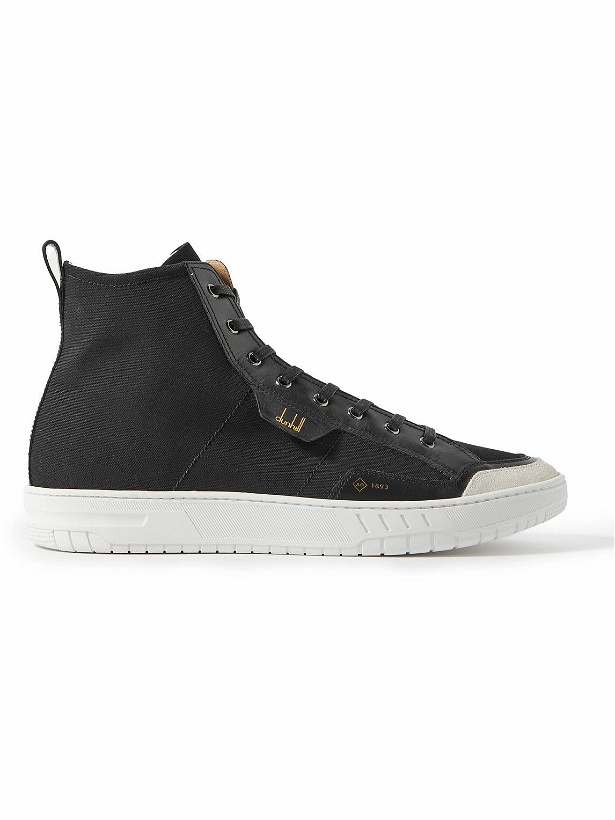 Photo: Dunhill - Court Leather- and Suede-Trimmed Canvas High-Top Sneakers - Black
