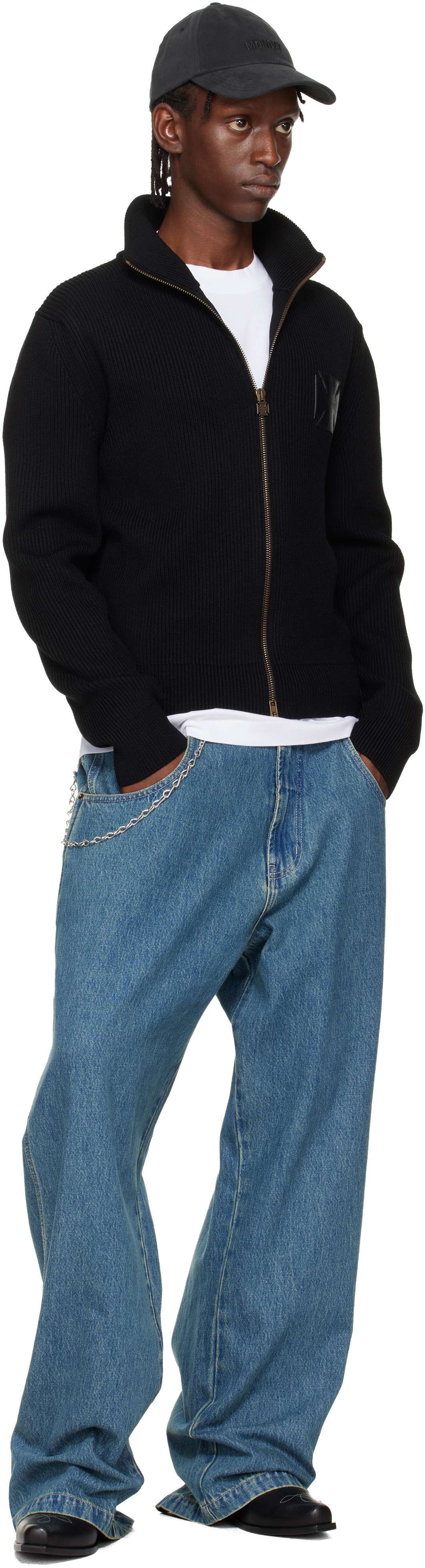 VETEMENTS Black Leather Cross Zip-Up Sweater