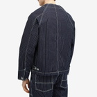 Uniform Bridge Men's Stripe Denim Pocket Cardigan Jacket in Blue