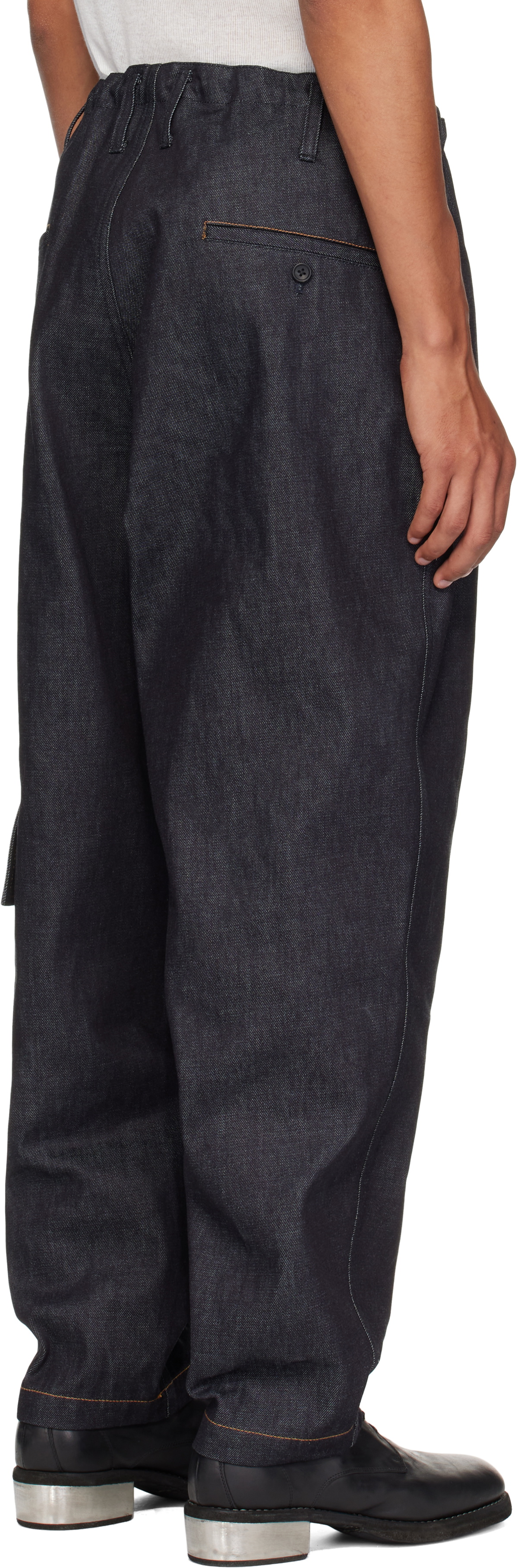 Y's For Men Navy Side Tuck Denim Cargo Pants