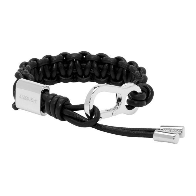 Photo: Ambush Black and Silver Leather Strap Bracelet