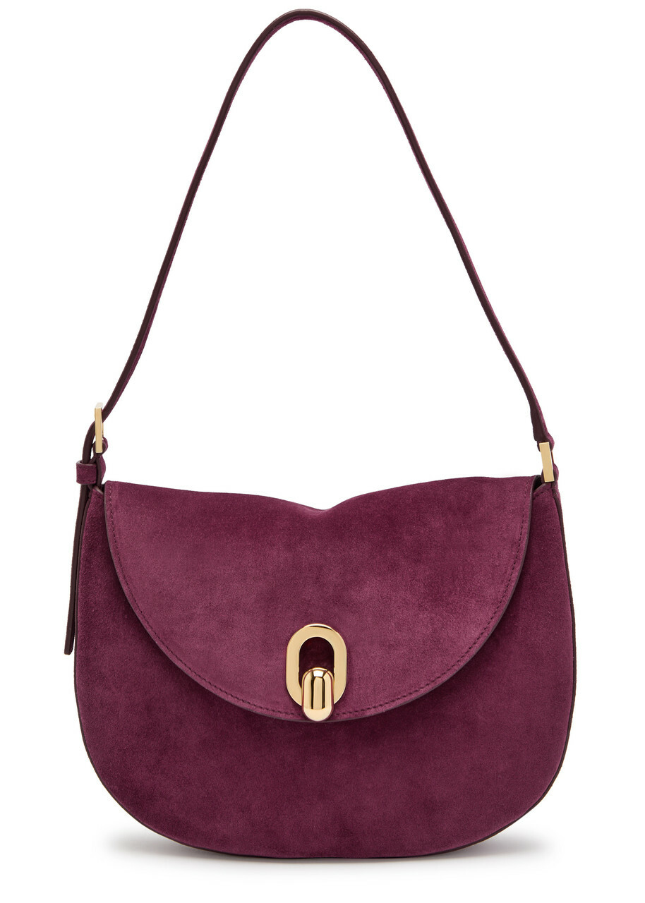 Savette Tondo Small Suede Shoulder bag - Plum - One Size