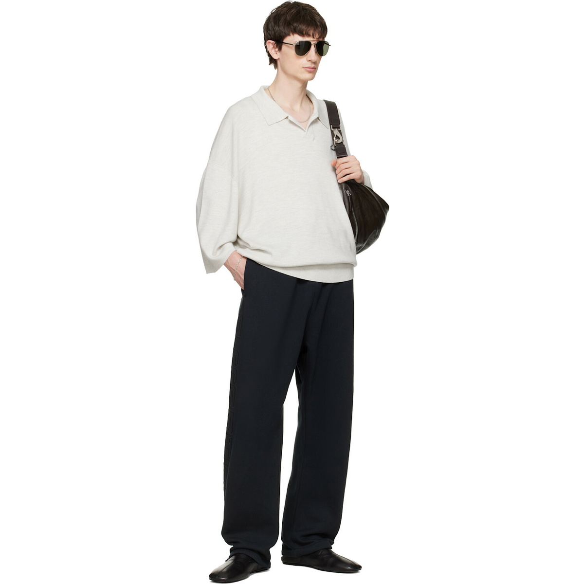 Fear of God ESSENTIALS Gray Signature Three-Quarter Sleeve 90s Knit Polo