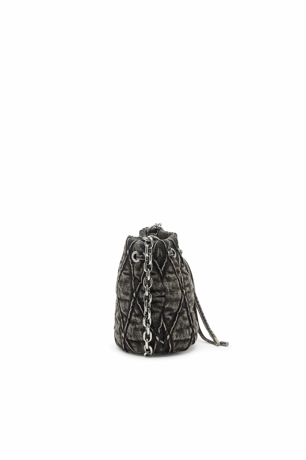 Diesel Charm-D - Bucket bag in acid-wash quilted denim - Shoulder Bags Womens in Grey