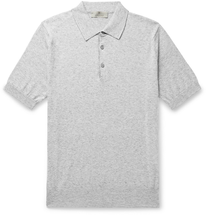 Photo: Canali - Slim-Fit Striped Knitted Cotton Polo Shirt - Gray