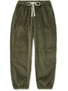 Camp High - Zen Tapered Appliquéd Cotton-Corduroy Drawstring Trousers - Green