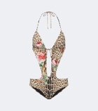 Roberto Cavalli Leopard-print cutout swimsuit