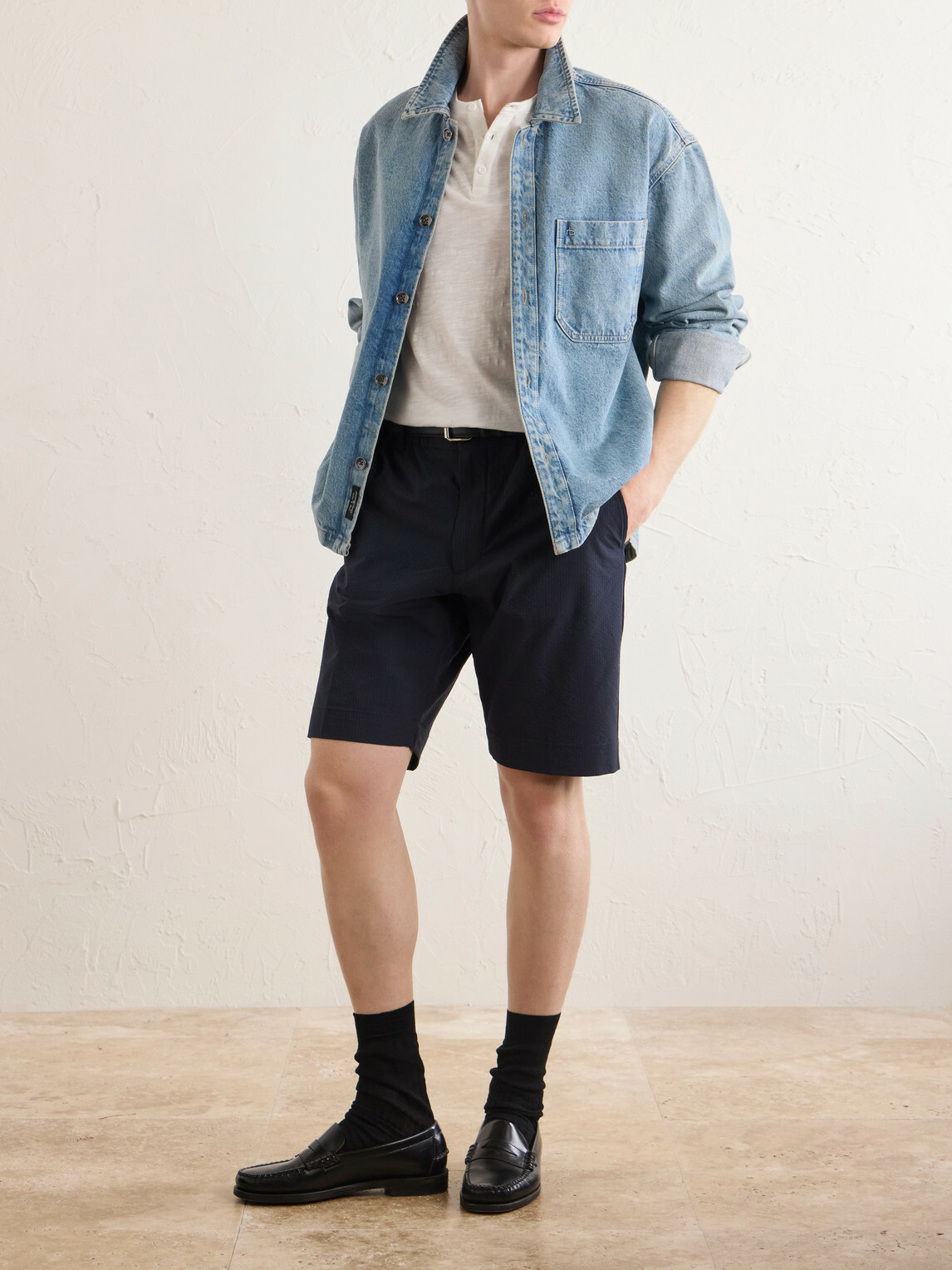 NN07 - Billie Straight-Leg Striped Seersucker Shorts - Blue