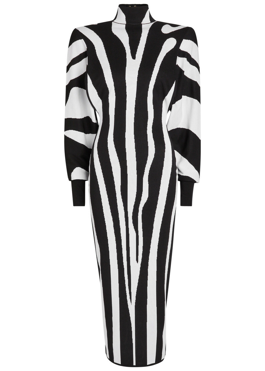 Balmain Zebra-jacquard Knit Midi Dress Multi Animal