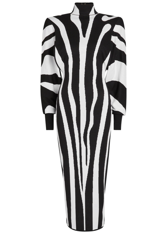 Photo: Balmain Zebra-jacquard Knit Midi Dress Multi Animal