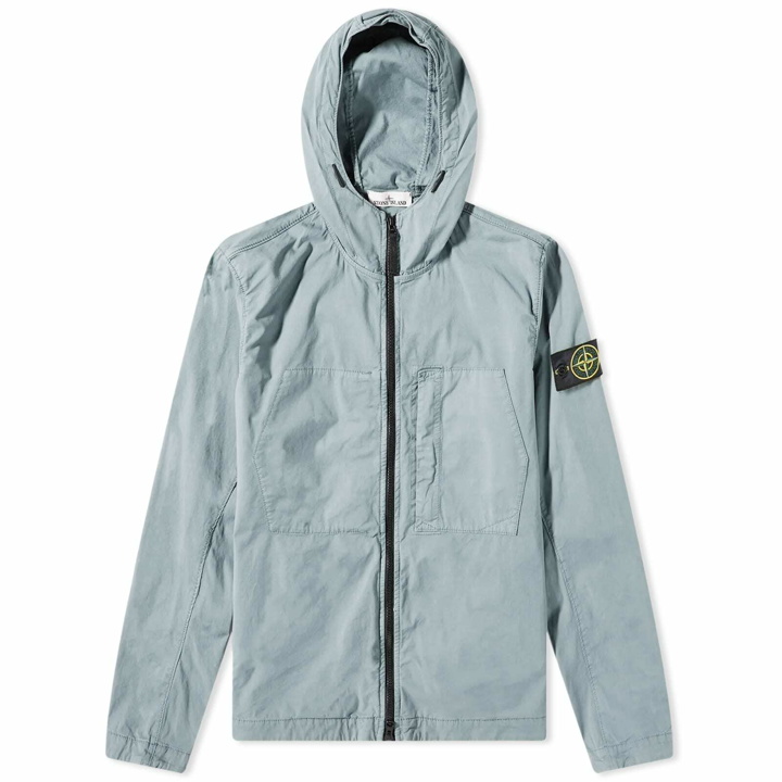 Photo: Stone Island Men's Supima Cotton Twill Stretch Hooded Jacket in Sky Blue