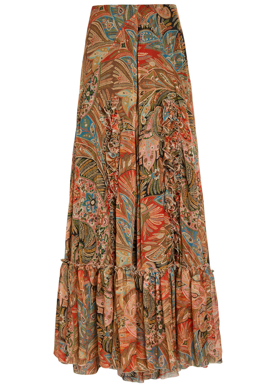 Etro Paisley Ruffled Silk Maxi Skirt Multicoloured