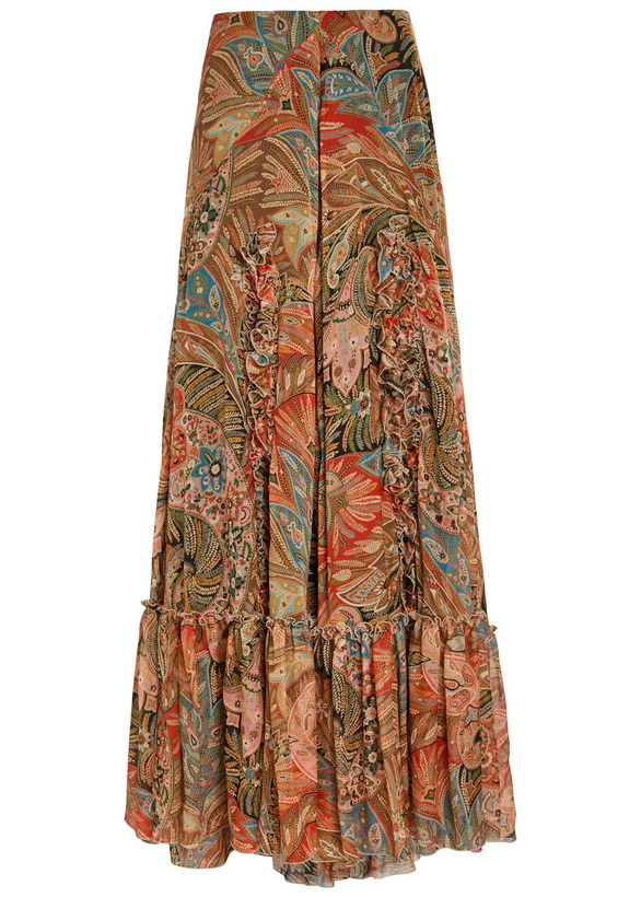 Photo: Etro Paisley Ruffled Silk Maxi Skirt Multicoloured