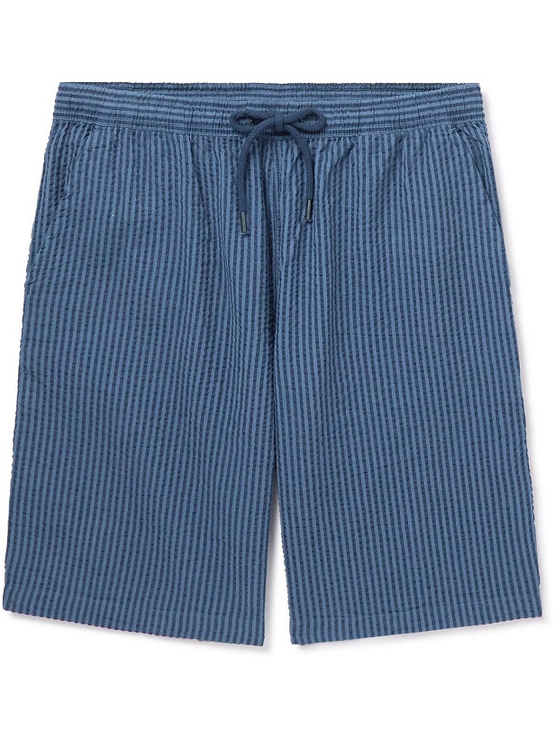 Photo: Aspesi - Goa Straight-Leg Mid-Length Cotton-Seersucker Swim Shorts - Blue