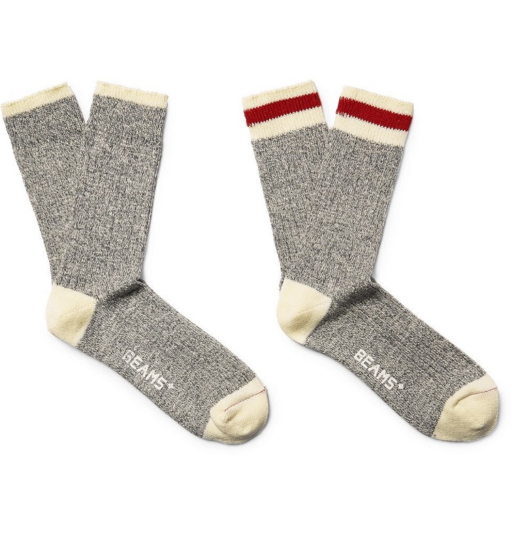 Photo: Beams Plus - Two-Pack Ribbed Mélange Cotton-Blend Socks - Gray