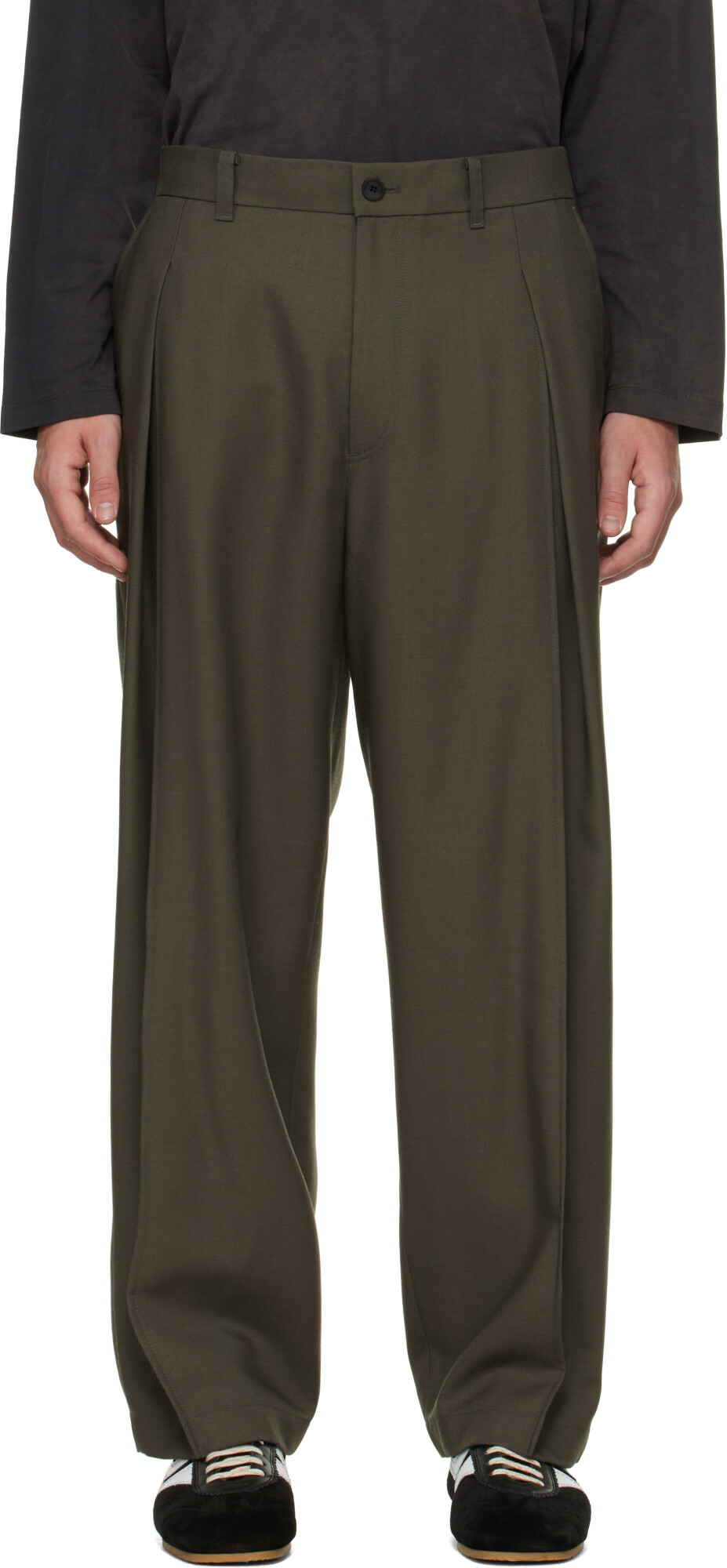 Solid Homme Green Pleated Wool Trousers