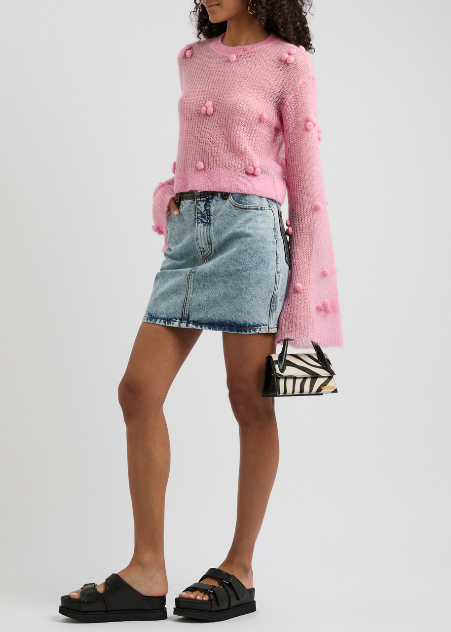 Rotate Sunday Pom-pom Opne-knit Jumper Pink